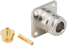 N flange socket 50 Ω, RG-405, Belden 1671A, solder connection, straight, 172169
