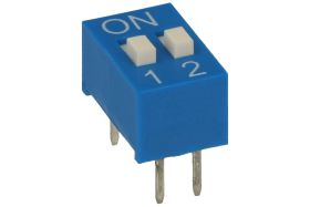 Przełącznik; DIP switch; 2 tory; DIOS2ND; niebieski; przewlekany (THT); h=5,2 + suwak 1,1mm; 25mA; 24V DC; biały; SAB switches;