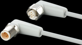 Sensor actuator cable, M12 cable plug, angled, A to M12 cable socket, angled, A, 4 pole/5 pole, 0.3 m, mPPE, gray, 4 A, EVF082