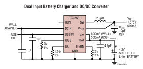 Dual Input USB/AC Adapter Li-Ion Battery Charger with 600mA Buck Converter
