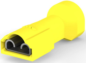 Insulated flat plug sleeve, 6.35 x 0.81 mm, 3.31 to 5.26 mm², AWG 12 to 10, brass, tin-plated, yellow, 4-520447-2