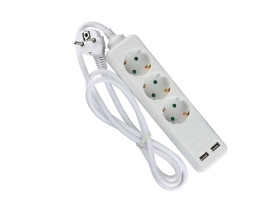VT-1124-2 Przedłużacz mieszkaniowy 3 gniazda z portem 2xUSB 3x1.5 X1.5M biały 8774 V-TAC