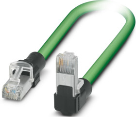 Patch cable, RJ45 plug, straight to RJ45 plug, angled, Cat 5, SF/TQ, PVC, 0.3 m, green, 1113311