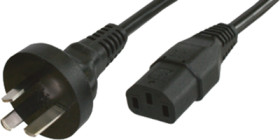 Device connection cable, Australia, plug type I, straight on C13 socket, straight, H05VV-F3G1.0 mm², black, 2.5 m, SAA/3-H05VVF3