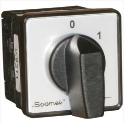 SK10-2.8211\P03 Łącznik krzywkowy 10A, Rozłącznik 0-1 (45st), 3 - biegunowy, mocowany do pulpitu, czoło szare, pokrętło czarne,