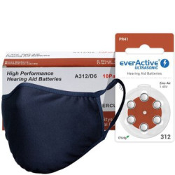 120 x baterie do aparatów słuchowych everActive ULTRASONIC 312 + maska antybakteryjna wielokrotnego użytku Stanteks