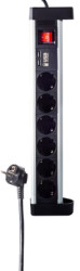 Table power strip, 6-way, 1.5 m, 16 A, with surge protection, black, BS60318