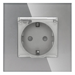 Gniazdo elektryczne Schuko IP44 z klapką - szklana ramka - szare - Tawoia Glass