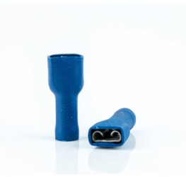 Insulated flat plug sleeve, 4.8 x 0.8 mm, 1.5 to 2.5 mm², AWG 16 to 14, brass, tin-plated, blue, BYB-4-07F5059