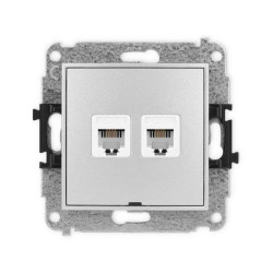 ICON Mechanizm gniazda telefonicznego podwójnego 2xRJ11, 4-stykowy, beznarzędziowe, bez pola opisowego srebrny metalik 7IGTBO-2