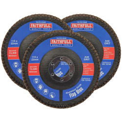 Faithfull FAIFD11540A3 Aluminium Oxide Flap Disc 115 x 22mm 40 Grit (3 Pack)