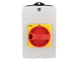 Rozłącznik izolacyjny 3P 16A w obudowie z tworzywa, pokrętło żółto/czerwone GAZ016