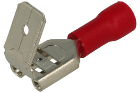 Konektor; 6,3x0,8mm; płaski wsuwka/nasuwka; izolowany; 01110-FBFD1-250; czerwony; proste; na przewód; 0,5÷1,5mm2; cynowane; zaci