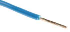 Przewód jednożyłowy linkowy, Przewód instalacyjny, 0,2 mm², 11/0,16 mm, 24 AWG, MPPE, 600 V, Niebieski, dł. 100m, RS PRO