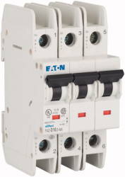 Wyłącznik nadprądowy MCB, Typ D, 3-biegunowy, 16A, 240 → 415V, 60V, na szynę DIN, Eaton