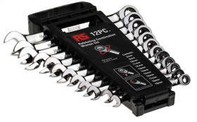 Zestaw kluczy z grzechotką Zestaw kluczy zapadkowych RS PRO 8 → 19 mm 12 szt. Stal chromowo-wanadowa