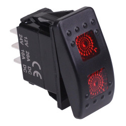 Red illuminated On-Off-On Automotive Rocker Switch DPDT 10A 12-24V IP68
