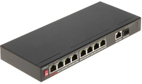 Switch przemysłowy 8-portowy PoE 10/100Mbps, 1-port UPLINK 10/100/1000Mbps, 1-port SFP, (PoE), (PoE+), Hi-PoE, 96W, 53VDC