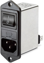 IEC inlet filter C14, 50 to 400 Hz, 10 A, 250 VAC, 340 µH, faston plug 6.3 mm, FN282-10-06