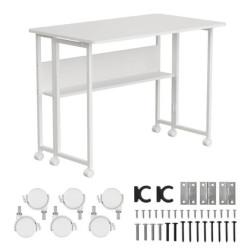 Składane biurko stolik Maclean, białe, mobilne, 100x58cm, max. 50kg, MC-126 W