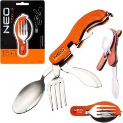 Scyzoryk biwakowy z rozłączanym korpusem 4w1 ( nóż, widelec, łyżka, otwieracz ) z pokrowcem NEO 63-027