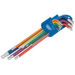 Draper Expert 66134 Metric Coloured Extra Long Hexagon &amp; Ball End Key Set (9 Pc)