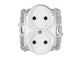 MINI Gniazdo podwójne bez uziemienia do ramki (bez przesłon torów prądowych) biały MGPR-2 KARLIK