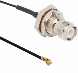 Coaxial cable, TNC jack (straight) to AMC plug (angled), 50 Ω, 1.37 mm micro cable, grommet black, 300 mm, 336206-14-0300