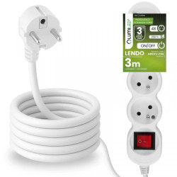 Przedłużacz Sieciowy Kabel z Uziemieniem Listwa Zasilająca 4 Gniazda 3m Włącznik ON/OFF Biały Sznur Lendo Lumiled