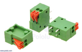 Pololu Screwless Terminal Block: 2-Pin, 0.1″ Pitch, Side Entry (3-Pack)