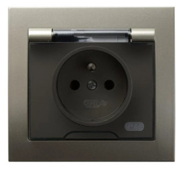 KIER Gniazdo bryzgoszczelne z/u IP44 klapka przezroczysta satyna light GPH-1WZ/45/d