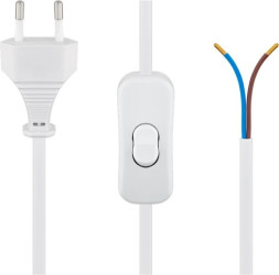 Kabel zasilający Euro z otwartymi końcówkami i z wyłącznikiem 1,5m biały 51349