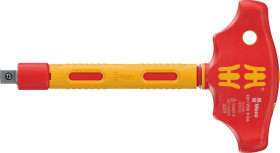 Adapter z rękojeścią poprzeczną 410 i VDE B RA izolowany VDE z funkcja grzechotki do kluczy nasadowych 3/8, 3/8 x 130 mm, WERA 0