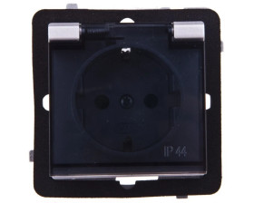 SONATA Gniazdo bryzgoszczelne z/u Schuko IP44 z przesłonami klapka przezroczysta srebro mat GPH-1RSP/m/38/d