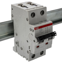 Wyłącznik nadprądowy MCB, Typ D, 2-biegunowy, 63A, 400V, 125V, na szynę DIN, ABB S202-D63, S200