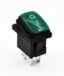 KCD1-G przełącznik kołyskowy hermetyczny podświetlany zielony ON-OFF; 6A / 250V