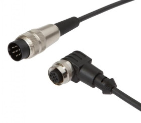 VK20E149, Kabel przyłączeniowy, 2m, M12 Żeński 3pin Kątowy, Binder 680 Męski 7pin Prosty, 3x0,34mm², PUR Czarny, Ø4,3mm, -30-90C