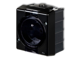 SENIOR IP44 Gniazdo pojedyncze z uziemieniem (klapka dymna) czarny 12GHS-1d KARLIK