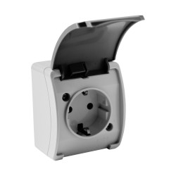 Gniazdo pojedyncze schuko natynkowe IP44 popiel/grafit 181-08-DRV