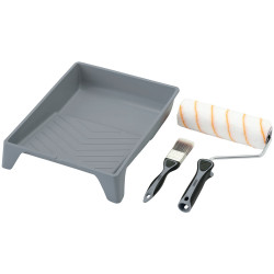 Draper 20947 Medium Pile Polyester Paint Roller &amp; Brush Set with Soft Grip 4 Pcs