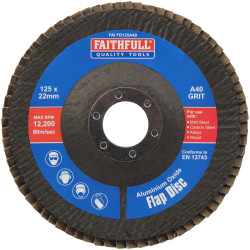 Faithfull FAIFD125A40 Aluminium Oxide Flap Disc 125 x 22mm 40 Grit