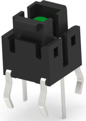 Short-stroke pushbutton, Form A (N/O), 50 mA/12 VDC, illuminated, green, actuator (brown, L 2.2 mm), 0.98 N, THT, 1-2213818-0