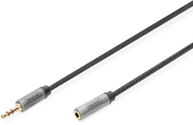 Extension cable, 3 m, black, 3.5 mm stereo jack plug, straight to 3.5 mm stereo jack socket, straight, DB-510210-030-S