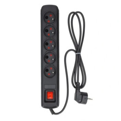 Przedłużacz elektryczny Listwa zasilająca antyprzepięciowa ARCON R5 na 5 gniazd 2P+Z z wyłącznikiem czarna 1,5m