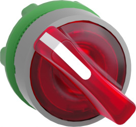 Toggle switch, 2 positions, illuminable, groping, waistband round, red, front ring gray, 90°, mounting Ø 22 mm, ZB5AK1443C0