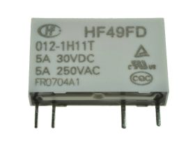 Przekaźnik; elektromagnetyczny miniaturowy; HF49FD-012-1H11T (JZC49F); 12V; DC; 1 styk zwierny; 5A; 250V AC; 5A; 30V DC; do druk
