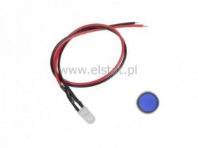 Dioda LED 5mm 12V DC niebieska matowa przewód 20cm