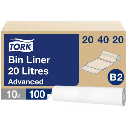 Tork 204020 Bin Liner 20L White 1000Pieces Easy Emptying &amp; Refilling