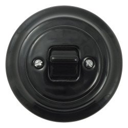 Włącznik światła pojedynczy dwubiegunowy kołyskowy ceramiczny, okrągły z ramką, podtynkowy czarny Ceramic Loft