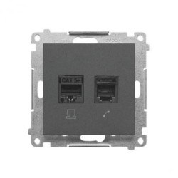 Simon 55 Gniazdo komputerowe RJ45 kategoria 5e + telefoniczne RJ12 (moduł) Grafitowy mat T5F.01/116